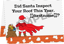 A cartoon of a santa claus on a roof

Description automatically generated