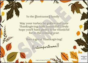 A thanksgiving card with leaves and text

Description automatically generated