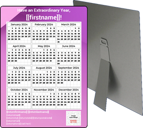 A calendar with a purple cover

Description automatically generated