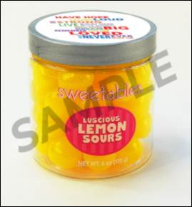 A jar of yellow candies

Description automatically generated