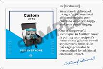 A blue and white box with a black ribbon and a black bow

Description automatically generated